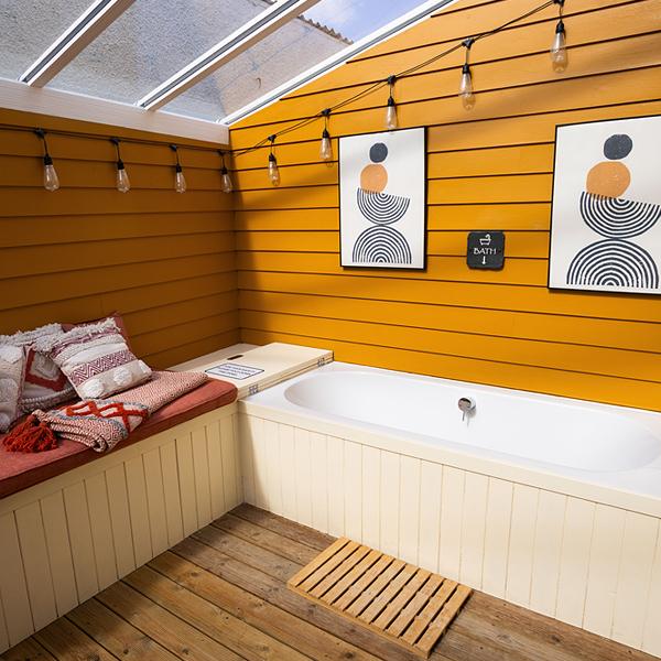 Private courtyard with outdoor bath and seating area